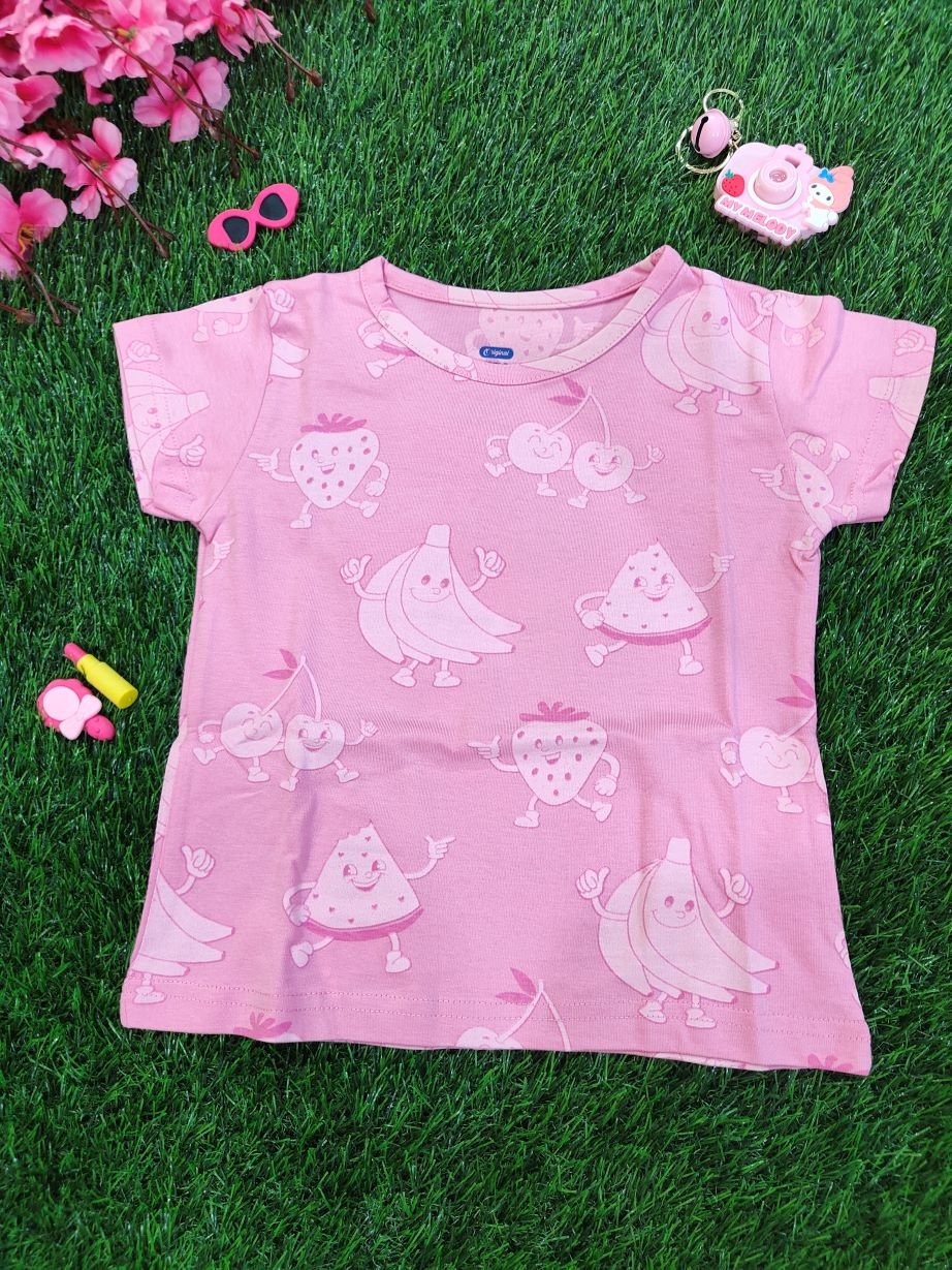 Cute Fruits Girls Co-Ord Set Pink - Image 2