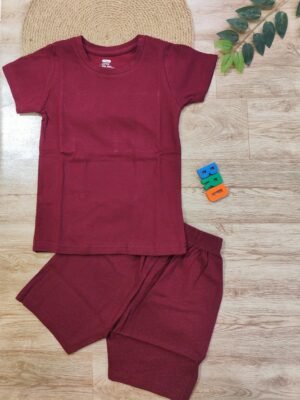 Geometric Lines Boys Co-Ord Set Maroon